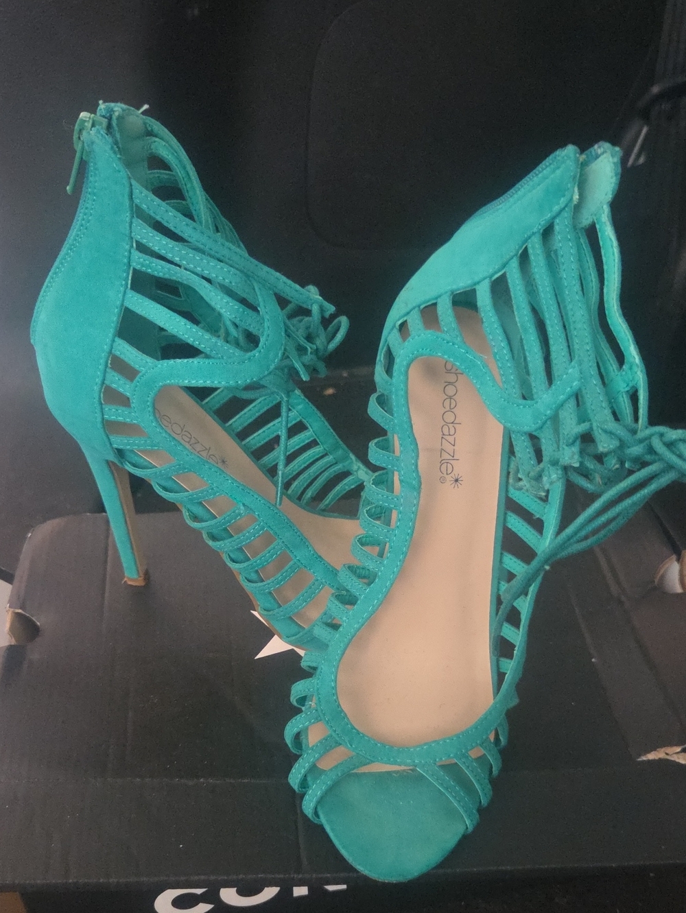 Shoe Dazzle Turquoise Strappy Lace-Up High Heel Sandals